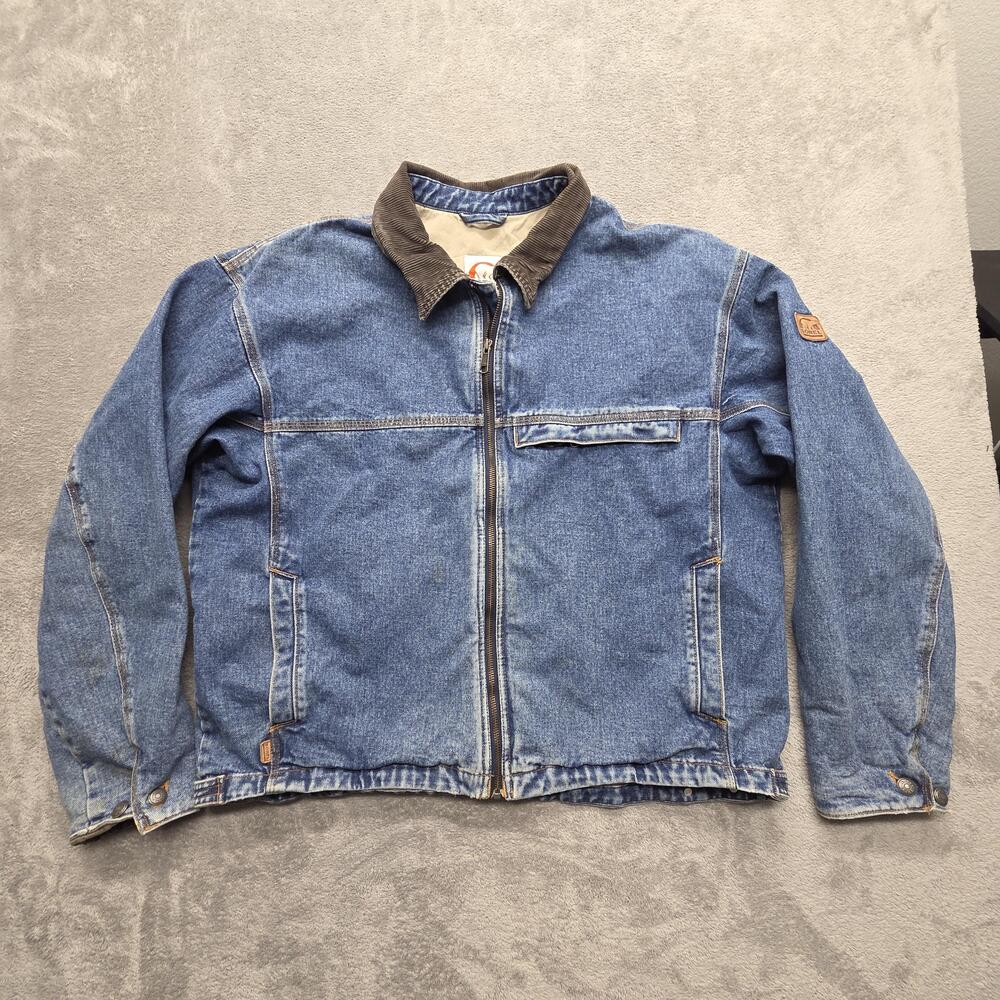 SOREL Jacket Mens XL Blue Denim Bomber Collared Lined Full Zip Denim Jean